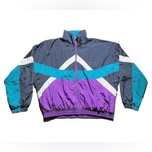 Vintage 80s men’s colorblock multicolor full zip windbreaker jacket size XL